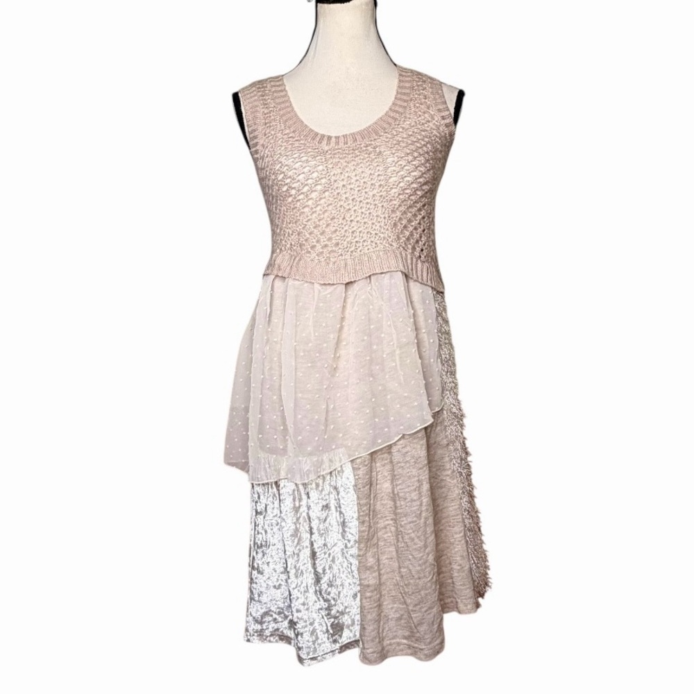 Ryu taupe mixed fabric sleeveless dress
